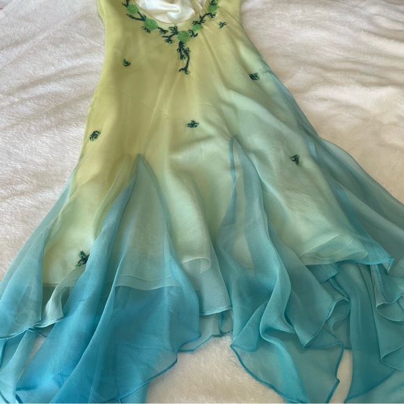 ❄️SOLD❄️ Vintage 90s Y2K Silk Beaded Fairycore Tinkerbell Whimsical Dress S M - Picture 8 of 12